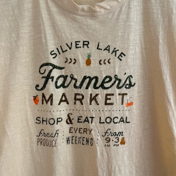 💟 Anthropologie Pilcro “Silver Lake Farmer’s Market” Yellow Graphic Tee Size XS - Picture 8 of 15